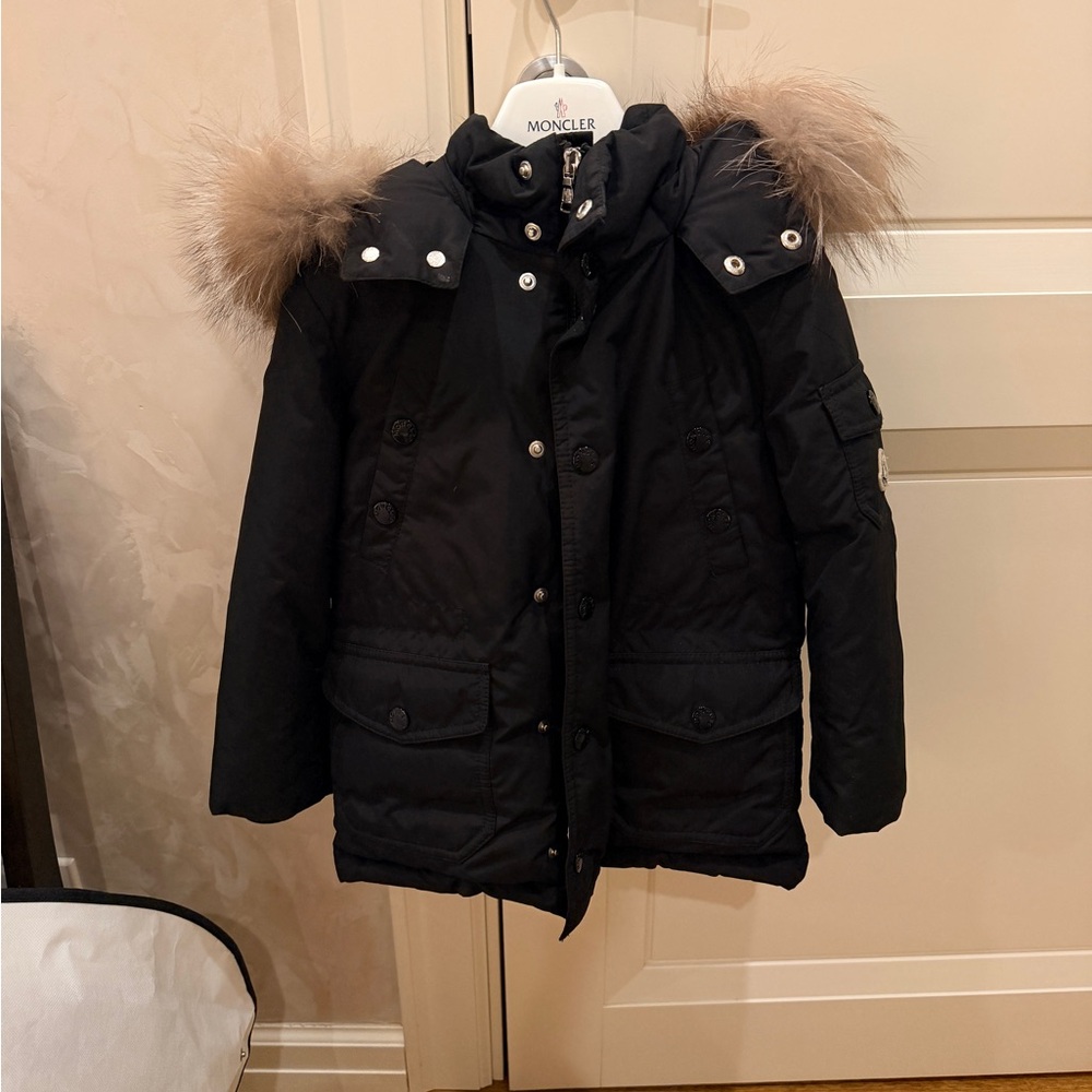 Moncler Black Parka with Fur Trim Boy size 4